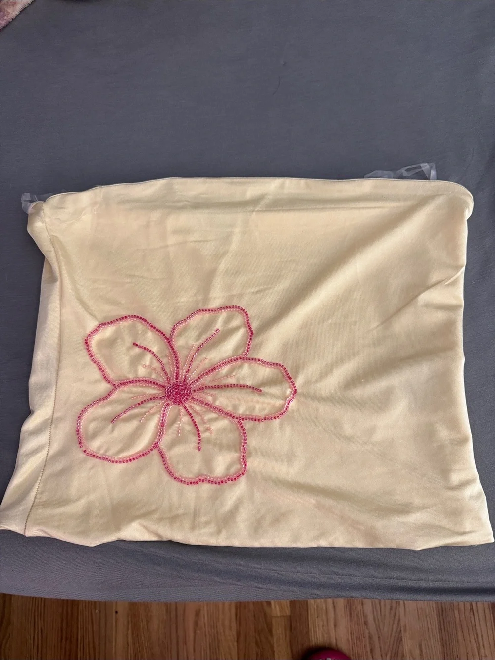 Harper Cream Scarf with Pink Beaded Floral Accent